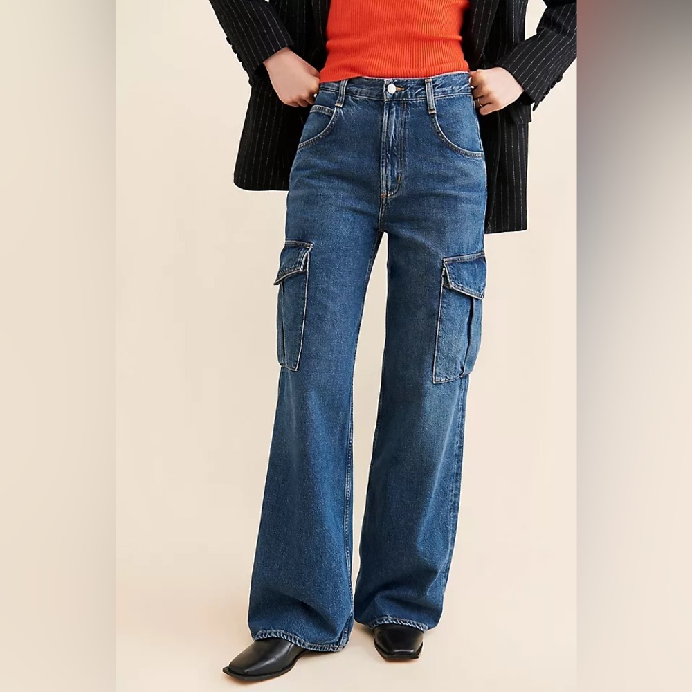 Agolde Mink Cargo Wide Leg Blue Jeans